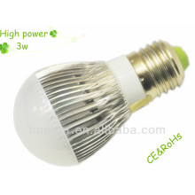 Haute puissance 100-240v 220v 270Lm E27 3W ampoule led avec CE, certificat RoHs